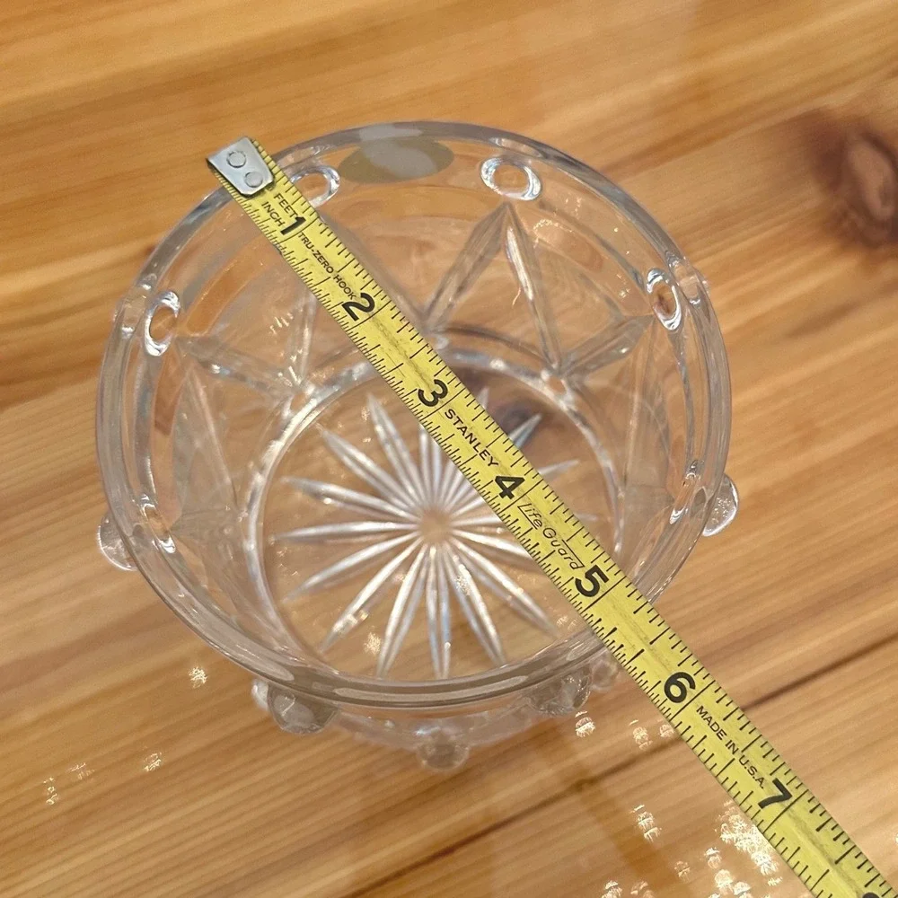 Teleflora Bohemian Lead Crystal Drum Bowl Clear Exc Czech Republic 5in Xmas Vntg